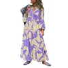 Lässige Kleider V-Ausschnitt Maxi Kleid Women Bohemian Langstil mit farblich passenden Druck Feder Patchwork Sommer