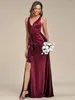 Party Dresses Elegant Evening V Neck Split Ruffles Wholesale Stain Floor Length 2024 Ever Pretty of A-Line Bourgogne Bridesmaid Dress