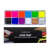 Körperfarbe 12 Kerne UV Glühfarbe fluoreszierende Neonöl Gesicht Körpers Körperkosmetikpalette für Halloween Party Farbe Kostüm Kid Cosplay Make -up D240424