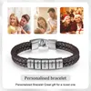 Nom gravé personnalisé Bracelets de perles pour hommes Famille personnalisée Bracelet en cuir marron cadeau pour père / petit ami 240416