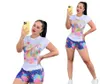 Designer Tracksuits Women 2 Piece Shorts Set Short Sleeve T Shirt Jogger Sport Sport Fashion Pink Letter Print Sportkläder