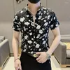 Suisses de survêtement masculines Vêtements d'été bouton de remin-down fleur fleur à manches courtes T-shirt zipper solides de taille haute de taille pantalon