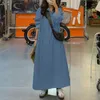 Casual Dresses Women Maxi Dress Loose Solid Color Turn-Down Collar Long Sleeve Overdimensionerad A-Line Ankellängd Knappar Mjuk andningsbar dam