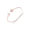 BEDED WOOZU 2019 New Fashion Crystal Double Heart Bow Bilezik Cuff Bracelet for Women المجوهرات هدية Mujer Pulseras 240423