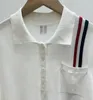 Frauen Polos Polo-Hemd für Frauen weiße Farbe gestreiftes Patchwork Strick Häkelpullover T-Shirts Sommer Preppy Y2K Tops T-Shirt Crop