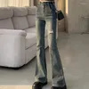 Women's Jeans American Retro Ripped Women Spring Street Denim Pants High Waist Casual Blue Flare Fashion All Match Trousers