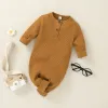 Enstycken nyfödda pojke kläder 0 till 12 månader söta onesies för baby flicka koreansk stil långärmad spädbarn romper småbarn jumpsuit