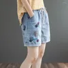 Jeans feminino verão fêmea lavada botão de algodão shorts mulheres altas cintura casual damas magras moda elegante calças curtas Q482