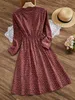 Vestidos informales básicos Ventas calientes Prairie Chic Sweet Mori Girl Wear Basic Basic Floral Floral Rata Women Women Pockoy Vestido de bolsillo Terrestre Elegante