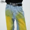 Herenjeans retro gele graffiti man Korea mode casual rechte cowboylit