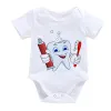 Endelar Happy Teeth Family Tryckt Baby Girl Boy Clothes Creative Cartoon Baby Bodysuit 2021 Ny Summer Casual Newborn Romper