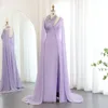Party Dresses Turquoise Chiffon Light Purple Dubai Evening Dress With Cape Sleeves Fuchsia Lilac Arabic Women Wedding Gowns