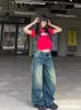 Women's Jeans HOUZHOU Vintage Baggy Jeans Wide Women Grunge Oversized American Retro High Waist Denim Trousers Female Streetwear Cowboy Pants 240423