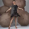 Scena noszona łacińskie ubrania dla tańca kobiety dorosłe krótkie rękawy ćwicz ubranie czarne koronkowe topy spódnica rumba cha sukienka salsa dnv20272