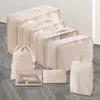 Sacs de rangement 8 pièces Set Travel Organizer Suitcase Emballage Vêtements Chaussures Cosmetics Articles de toilette pour valises