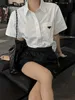 Women's Blouses & Shirts designer brand Superior Quality Triangle Logo Versatile New Style Temperament College Reduced Age Short Sleeved Shirt Half Body Skirt s N472
