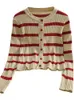 Tricots des femmes Stripes Stripes Cardigans Bouton Pull en tricot en V V-Neck Sexy Sexy Cashmere Pullers et élégant mignon