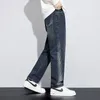 Herren Jeans Baggy Männer Weitbein locker fit dunkelblau Strohstring Größe Patchwork Fashion Casual Denim Hosen Hosen Streetwear