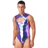 Women's Swimwear Mens Swimsuit Metallic Front Cutout Bodysuit One Piece Swimming Costume Invisible Zipper Back Leotard Pool Party