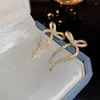 Dangle Earrings Korean Silver Color Crystal Bow Drop For Women Luxury Sparkling Cubic Zirconia Ribbon Bowknot Jewelry