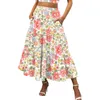 Röcke Linie Boho abgestufte Kleid Frauen Vintage eleganter Rock hohe elastische Taille Mode floraldruck plissierend fließendem Medio