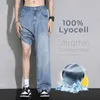 Herr jeans sommar 100% lyocell mysiga jeans män mjukt tyg elastisk midja denim byxor manliga kläder korea baggy raka casual byxor 240423