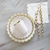 Gold White Disposable Tableware Paper Plate Straws Cup 1st Birthday Party Wedding Decor Kids Baby Shower Supplies 240411