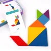 Blocks Iron Boxed Tangram 3d Wooden Pattern Jigsaw Puzzle Children Early Educational Toys Colorful Shapes Puzzle Montessori Toy Ddj