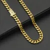 6-14mm Stainless Steel Miami Cuban Chain Zircon Copper Clasp 14K Gold Plated