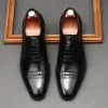 Chaussures formelles oxford de haute qualité Brun brun point pointu à lacet up up Business Wedding Gentine cuir chaussures pour hommes