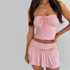 Putenova Summer Girl Solid Color Set Halter y Drawing Sraping Sraping Luched Crop Top elasticated Plised 240422