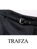 Shorts da donna trafza donne decorazioni alla cintura vintage in pelle nera Gonne casual in pelle nera Spring da donna con cerniera alta