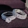 Wedding Rings Exquisite Fashion New Design Silver Color Zircon Wedding Ring Set for Women Engagement Finger Anniversary Gift Banquet Jewelry