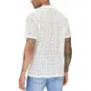 Men's Casual Shirts Cotton Sheer Openwork Men See-through Mesh Sexy Lace Short Sleeves Transparent T-shirt Summer Tops Solid Trendy Cardigan