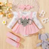 Pezzi patpat 3pcs bambina 95% cotone longsleeve elefante abbigliamento set