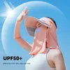 Sommarsolskyddshatt för kvinnors utomhuscykel, fullt ansikte UV -skydd, utdragbar bred brimlig tom topphatt, avtagbar ansiktsmask