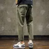 Officiële trendy merk Casual werkbroek voor heren zomer los rechte vat leger groen pi knappe heren 9-punts lange broek