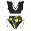 Swimwear Kids Girls Swimsuit Two Piece Children Swimswear Tankini V Neck Col à manches courtes Floral Imprimé Brief