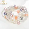 Strands ASHIQI Natural Freshwater Baroque Pearl Bracelets & Bangles For Women 925 Sterling Silver Clasp Crystal Beads Jewelry