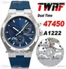 TWAF Overseas Dual Time 47450 A1222 Automatic Mens Watch Steel Case Power Reserve Blue Texture Dial Stick Rubber Strap Super Editi5852358
