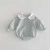 Endelar Ready Stock Newborn Jumpsuit Baby Girls Peter Pan Collar Drawstring långa ärmar Elegant check Romper 02 år