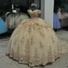 Mexican Vestido De 15 Anos Champagne Charro Quinceanera Dresses Lace Appliques Beads Corset Sweet 16 Dress Abiti Da Cerimonia