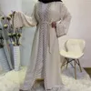 Etniska kläder muslimska kofta abayas snörning klänningar för kvinnor vanligt pärlast öppna abaya kläder casual robe femme caftan islam