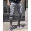 Collons pour hommes pantalons minces élastiques jeans gris imprimés minces vêtements pour hommes