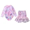 Swimwear badkleding voor meisjes lange mouw rashguard zeemeermin rok twee delige schattige prinses badpak kinderen strand kinderen zwempakmeisje