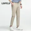 Мужские брюки Linfeld Casual Cotton Mens Mens Brouser твердый цвет Slim Fit Fashion Spring осень высококачественных классических брюк.