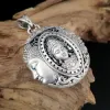 Necklaces Real S925 Silver Carved Hollowed Threefaced Buddha Necklaces Pendant for Men Women Male Thai Silver Retro Round Trendy Jewelriy