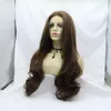 European and American cross-border e-commerce green brown medium-parted long curly hair women big wave front lace chemical fiber high-temperature silk wig is in stock