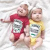 Tek parça domates ketçap sarı hardal kırmızı ve sarı bodysuit bebek bebek ikiz bebek kıyafetleri ikizler bebek kızlar kızlar