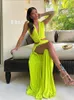 Sexy Cut Out Knot Pleated High Split Maxi Dresse Elegant Sleeveless Vneck Robe Chic Lady Evening Beachwear Club Vestidos 240417